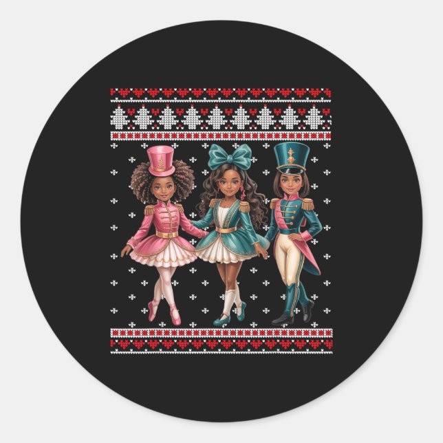 Pegatina Redonda Black Girl Nutcracker Western Nutcracker Bow Ugly  (Anverso)