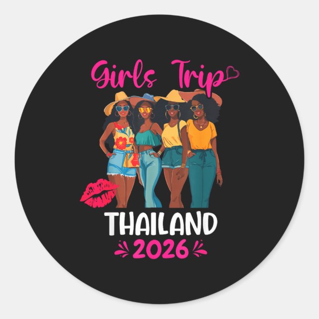 Pegatina Redonda Black Girls Trip Thailand 2026 Vacation Matching  (Anverso)