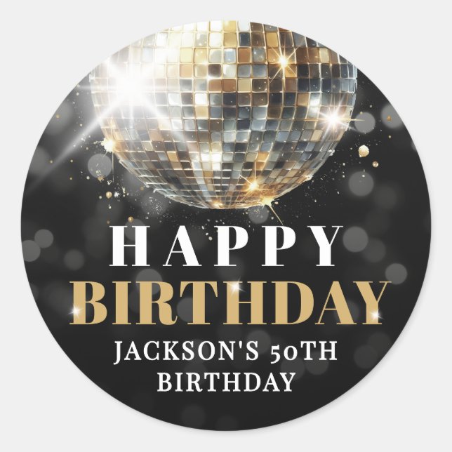 Pegatina Redonda Black Gold 50th Birthday (Anverso)