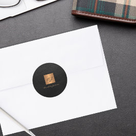 Pegatina Redonda Black gold elegante guión monocasco nombre cuero