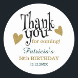 Pegatina Redonda Black Gold Green 50th Birthday Gracias Por Favor<br><div class="desc">50 cumpleaños gracias pegatinas en elegante tipografía de oro.</div>