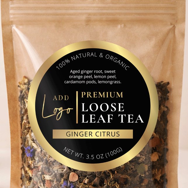 Pegatina Redonda Black & Gold Herbal Tea Coffee Homemade Label (Subido por el creador)