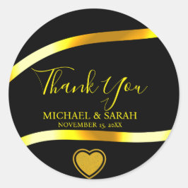 Pegatina Redonda Black Gold Modern Simple 25º Aniversario Boda