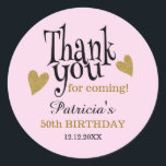 Pegatina Redonda Black Gold Pink 50th Birthday Gracias Por Favor<br><div class="desc">50 años gracias pegatinas en elegante tipografía rosa y dorada .</div>