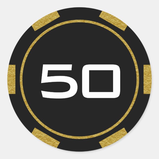 Pegatina Redonda Black Gold Poker Chip Casino Número de cumpleaños (Anverso)