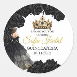 Pegatina Redonda Black Gold Quinceañera Custom Sticker