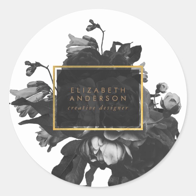 Pegatina Redonda Black Gold Rose Bouquet (Anverso)