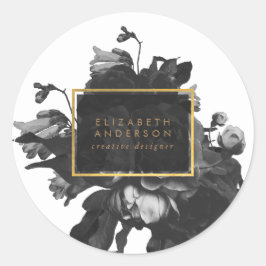 Pegatina Redonda Black Gold Rose Bouquet