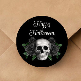 Pegatina Redonda Black Gothic Floral Skull Halloween