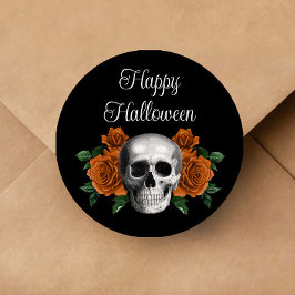 Pegatina Redonda Black Gothic Floral Skull Halloween