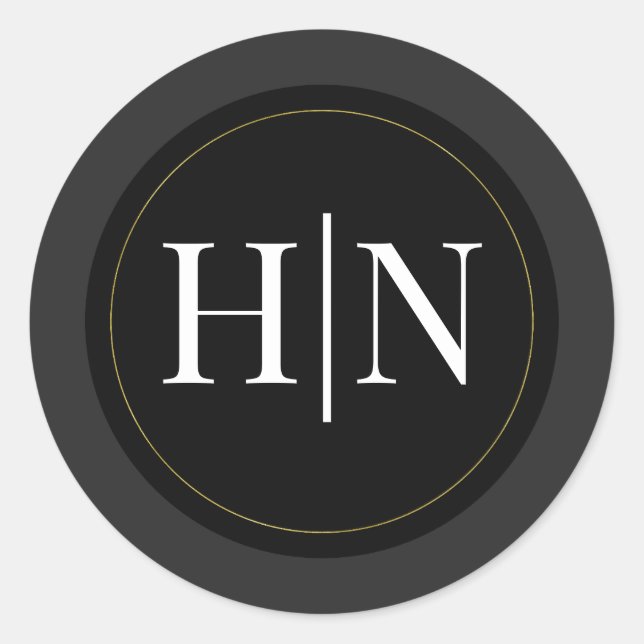 Pegatina Redonda Black Gray Gold Modern Minimal Elegant Wedding (Anverso)