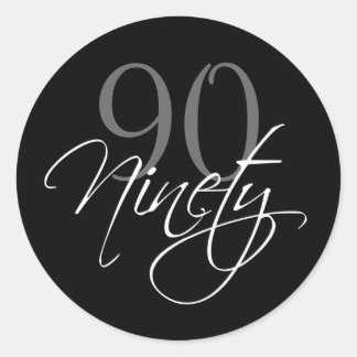 Pegatina Redonda Black Gray White 90th Birthday Party