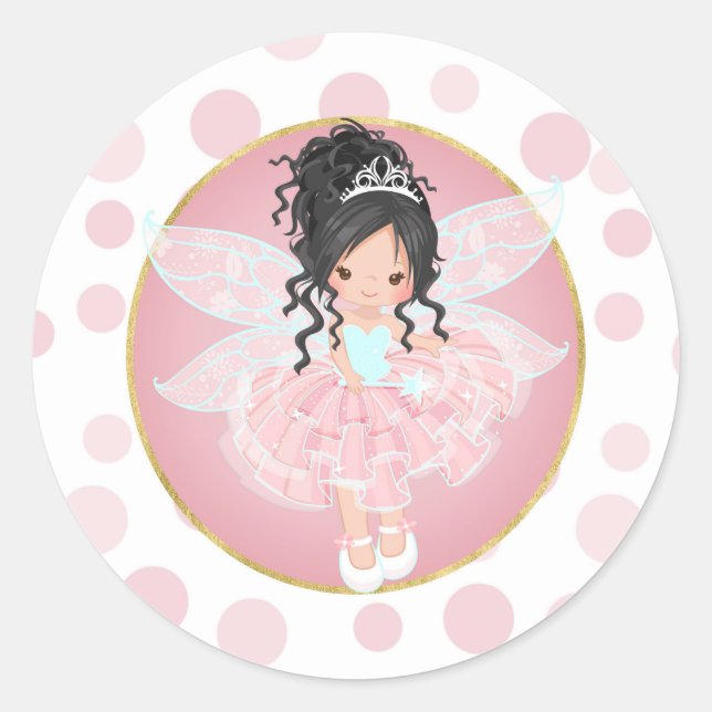 Pegatina Redonda Black Hair Pink Fairy (Anverso)