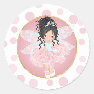 Pegatina Redonda Black Hair Pink Fairy