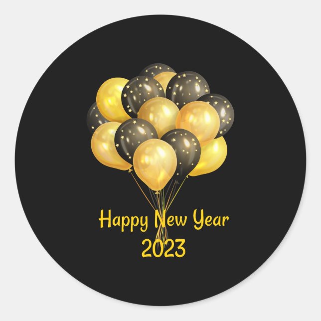 Pegatina Redonda Black Happy New Years 2023 (Anverso)
