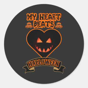 Pegatina Redonda Black Heart Halloween Mal Calabaza Face Spooky Vib