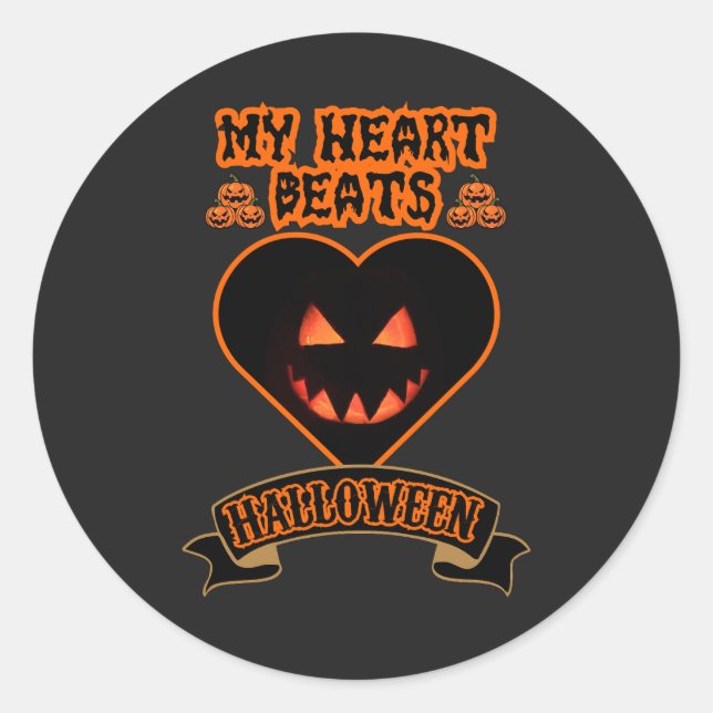 Pegatina Redonda Black Heart Halloween Mal Calabaza Face Spooky Vib (Anverso)