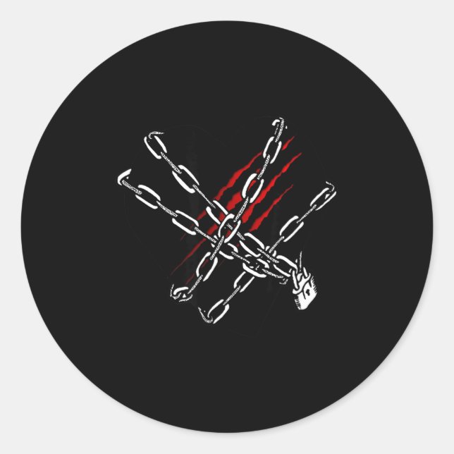 Pegatina Redonda Black Heart Red Chains Cool Gothic Valentine's Day (Anverso)