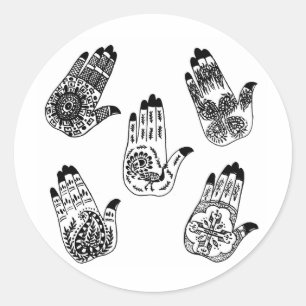Pegatina Redonda Black Henna Tattoo Hands