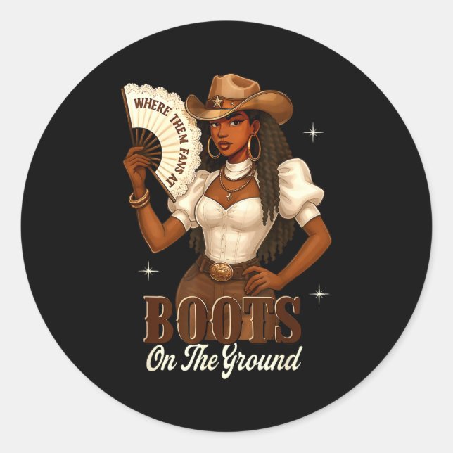 Pegatina Redonda Black History Boots On The Ground Cowgirl Western  (Anverso)