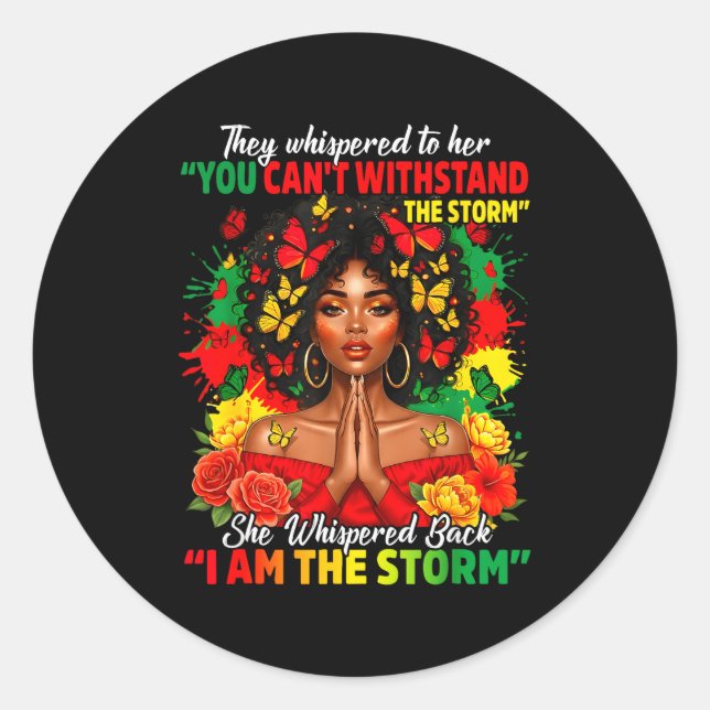 Pegatina Redonda Black History Month African Girl Woman Afro I Am T (Anverso)