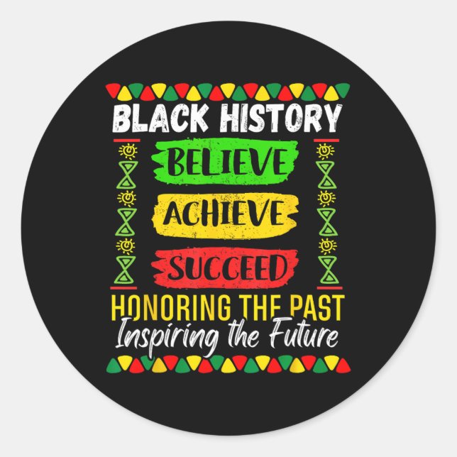 Pegatina Redonda Black History Month Believe Achieve Succeed Melani (Anverso)