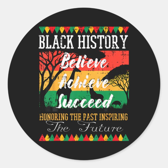Pegatina Redonda Black History Month Believe Achieve Succeed Melani (Anverso)
