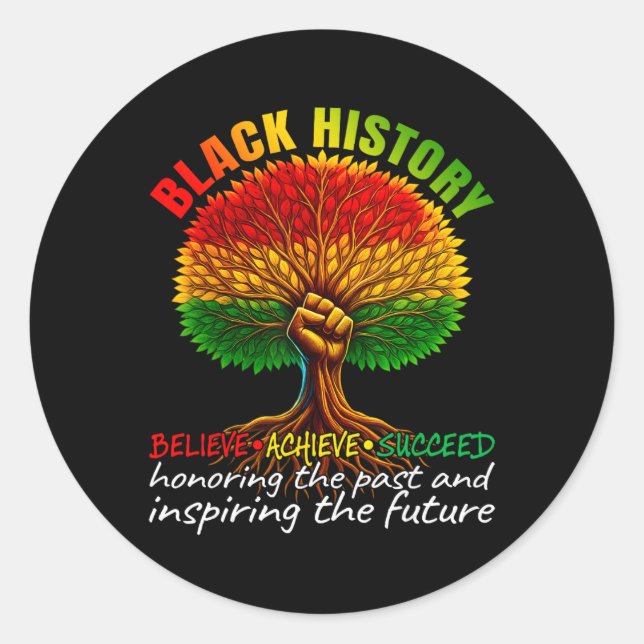 Pegatina Redonda Black History Month Believe Achieve Succeed Melani (Anverso)
