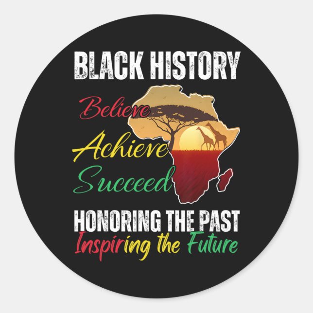 Pegatina Redonda Black History Month Believe Achieve Succeed Melani (Anverso)