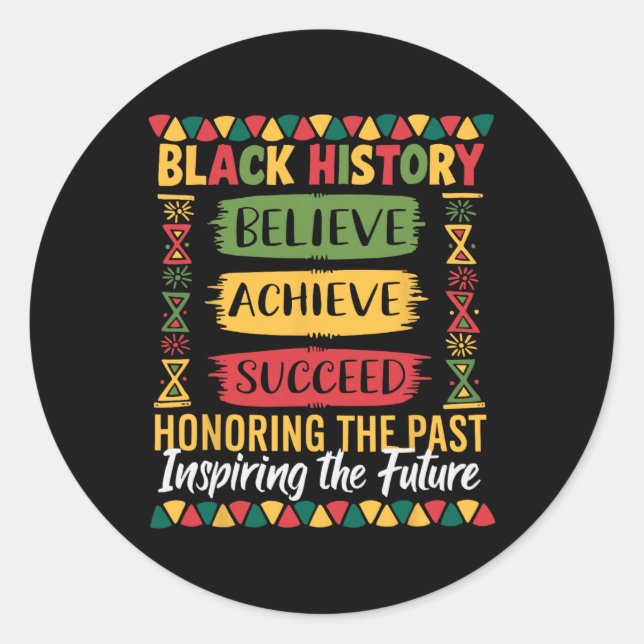 Pegatina Redonda Black History Month Believe Achieve Succeed Melani (Anverso)