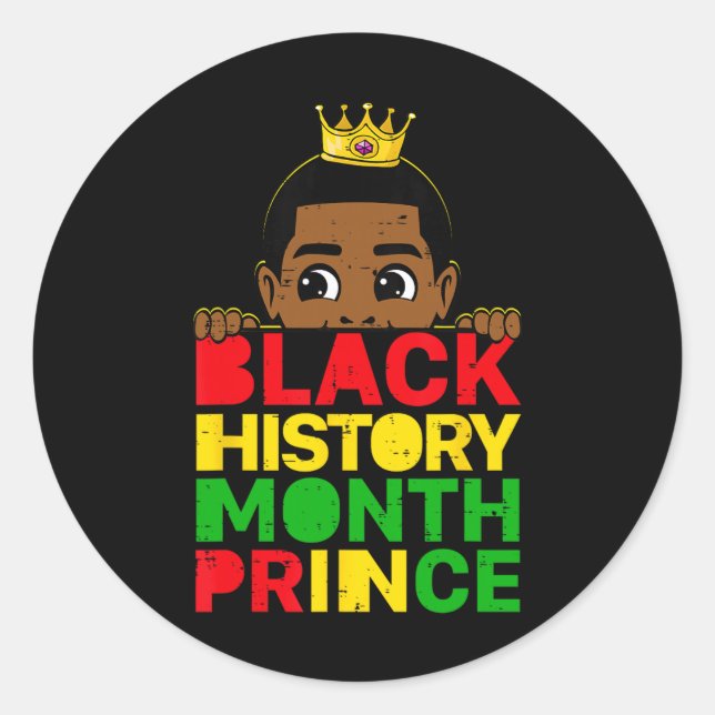Pegatina Redonda Black History Month Prince African Melanin Boy Tod (Anverso)