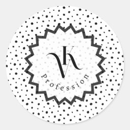 Pegatina Redonda Black ink Improvisation polka dots Monogram.