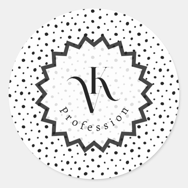 Pegatina Redonda Black ink Improvisation polka dots Monogram. (Anverso)