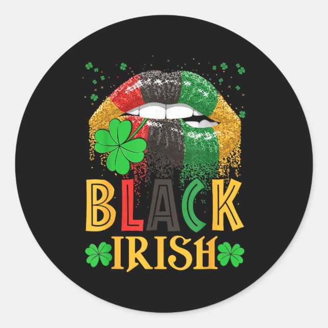 Pegatina Redonda Black Irish Dripng Lips African American St Patric (Anverso)