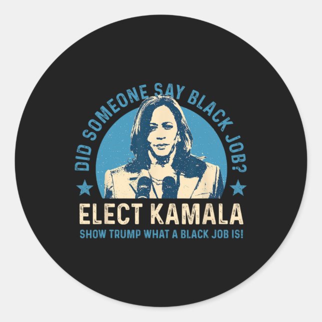Pegatina Redonda Black Job Vote Kamala Harris Por El Presidente 202 (Anverso)