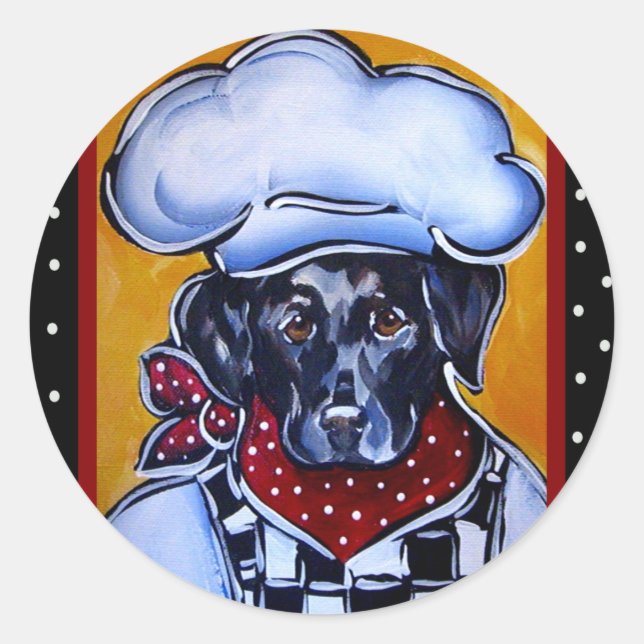 Pegatina Redonda Black Lab Chef (Anverso)