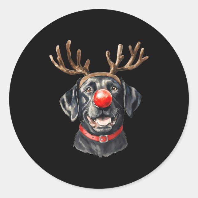 Pegatina Redonda Black Lab Labrador Christmas Dog Reindeer Xmas Paj (Anverso)