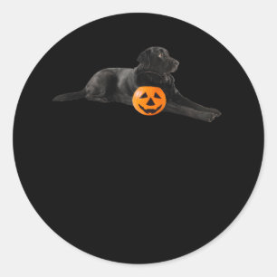 Pegatina Redonda Black Lab Mutt Puppy Dog Halloween Calabaza Jack O