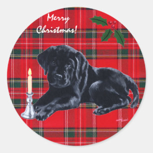 Pegatina Redonda Black Lab Papicolau Christmas Sticartan