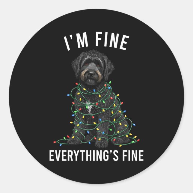 Pegatina Redonda Black Labradoodle Christmas I'm Fine Everything Is (Anverso)
