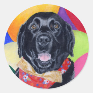 Pegatina Redonda Black Labrador Happy Birthay Painting