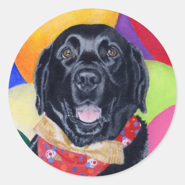 Pegatina Redonda Black Labrador Happy Birthay Painting (Anverso)