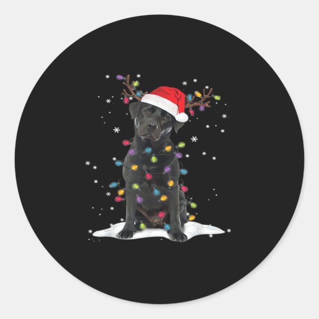 Pegatina Redonda Black Labrador Xmas Dog Christmas Tree Light Class (Anverso)