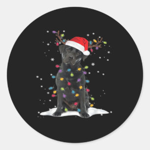 Pegatina Redonda Black Labrador Xmas Dog Christmas Tree Light Class