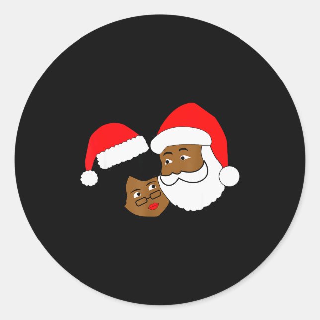 Pegatina Redonda Black Loving Santa Claus And Mrs. Claus Ethnic Chr (Anverso)