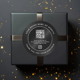 Pegatina Redonda Black Luxury Minimal QR Code Gracias por comprar