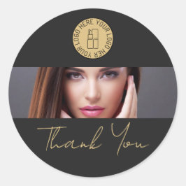 Pegatina Redonda Black Makeup Beauty Salon Business Logo Thank You