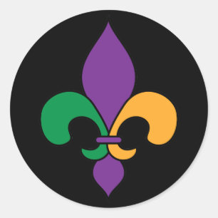 Pegatina Redonda Black Mardi Gras Fleur de Lis