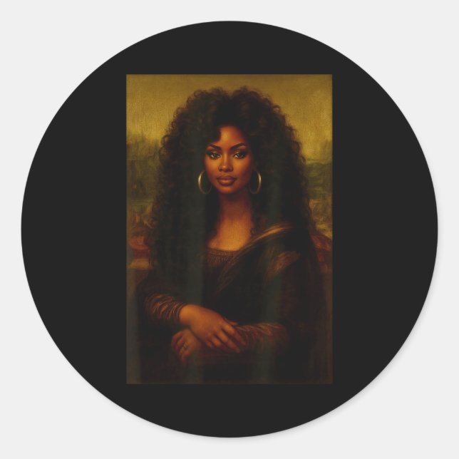 Pegatina Redonda Black Mona Lisa Afro African American Melanin Blac (Anverso)