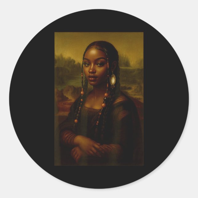 Pegatina Redonda Black Mona Lisa Afro African American Melanin Blac (Anverso)